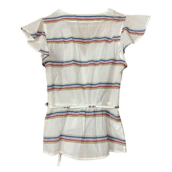 J Crew Women's Flutter-Sleeve Wrap Top in Striped Cotton Voile Size 2 - Picture 3 of 11